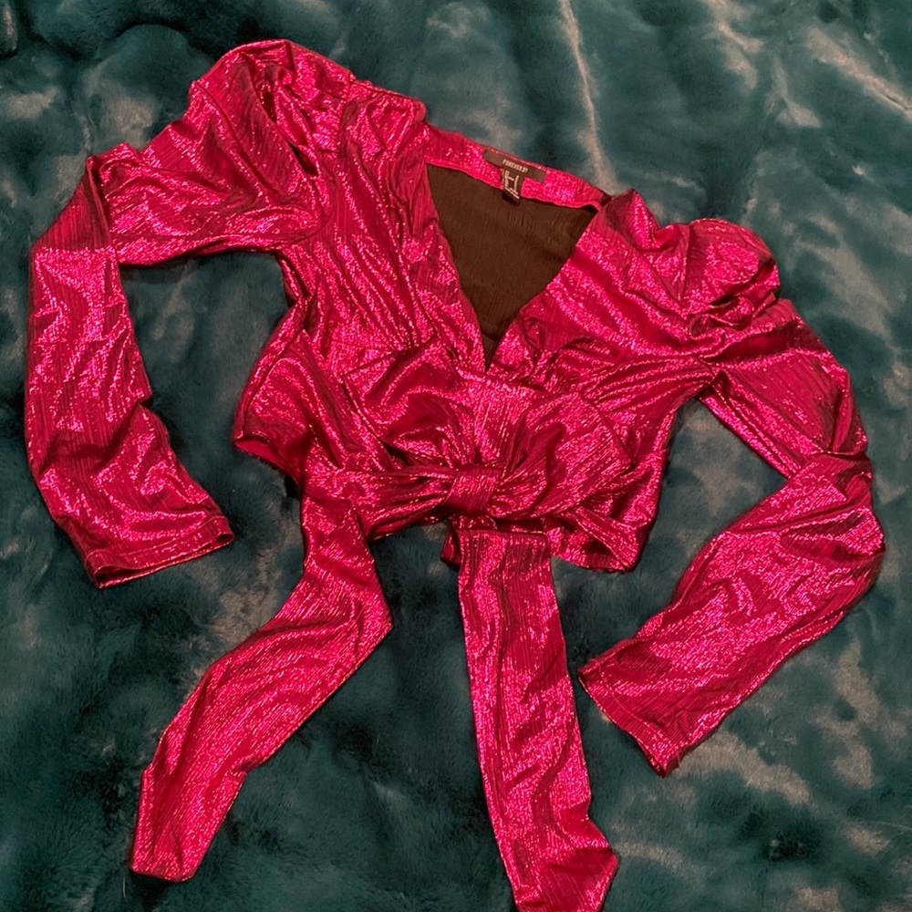 Pink metallic crop top